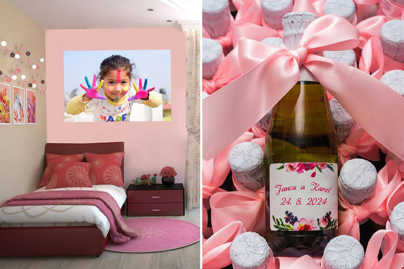 Fotka na samolepku, fotosamolepky, vinylové samolepky, matná samolepka, samolepka na víno, etiketa na láhev, svatební etiketa, fotografie na samolepku, Nové Město na Moravě, Žďár nad Sázavou